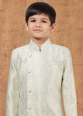 2 Pc Sky Blue Jacquard Silk Kurta Dhoti Set - Indian Silk House Agencies