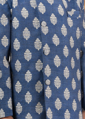 2 Pc Blue Jacquard Silk Kurta Dhoti Set - Indian Silk House Agencies