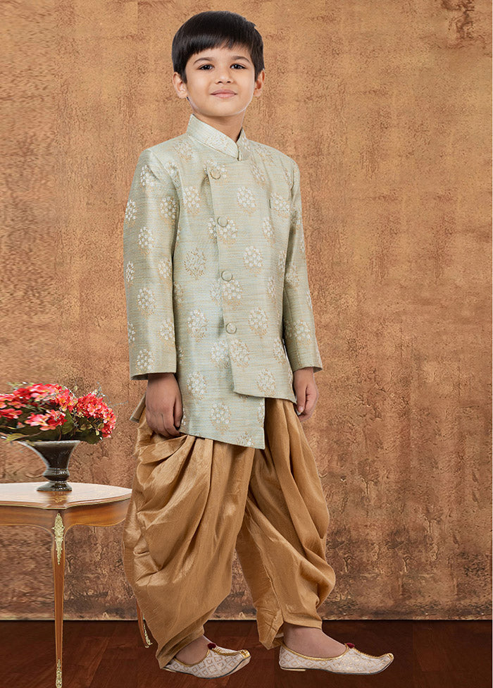 2 Pc Beige Jacquard Silk Kurta Dhoti Set - Indian Silk House Agencies