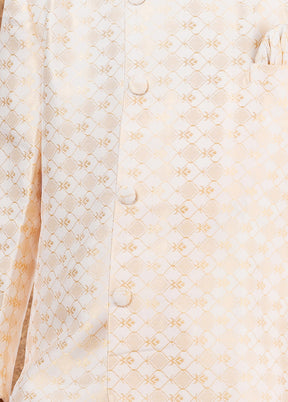 2 Pc Cream Jacquard Silk Kurta Dhoti Set - Indian Silk House Agencies
