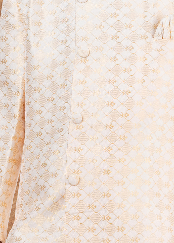 2 Pc Cream Jacquard Silk Kurta Dhoti Set - Indian Silk House Agencies