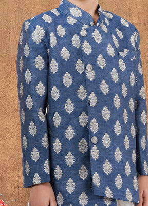 2 Pc Royal Blue Dupion Silk Kurta Dhoti Set - Indian Silk House Agencies