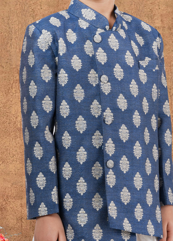 2 Pc Royal Blue Dupion Silk Kurta Dhoti Set - Indian Silk House Agencies